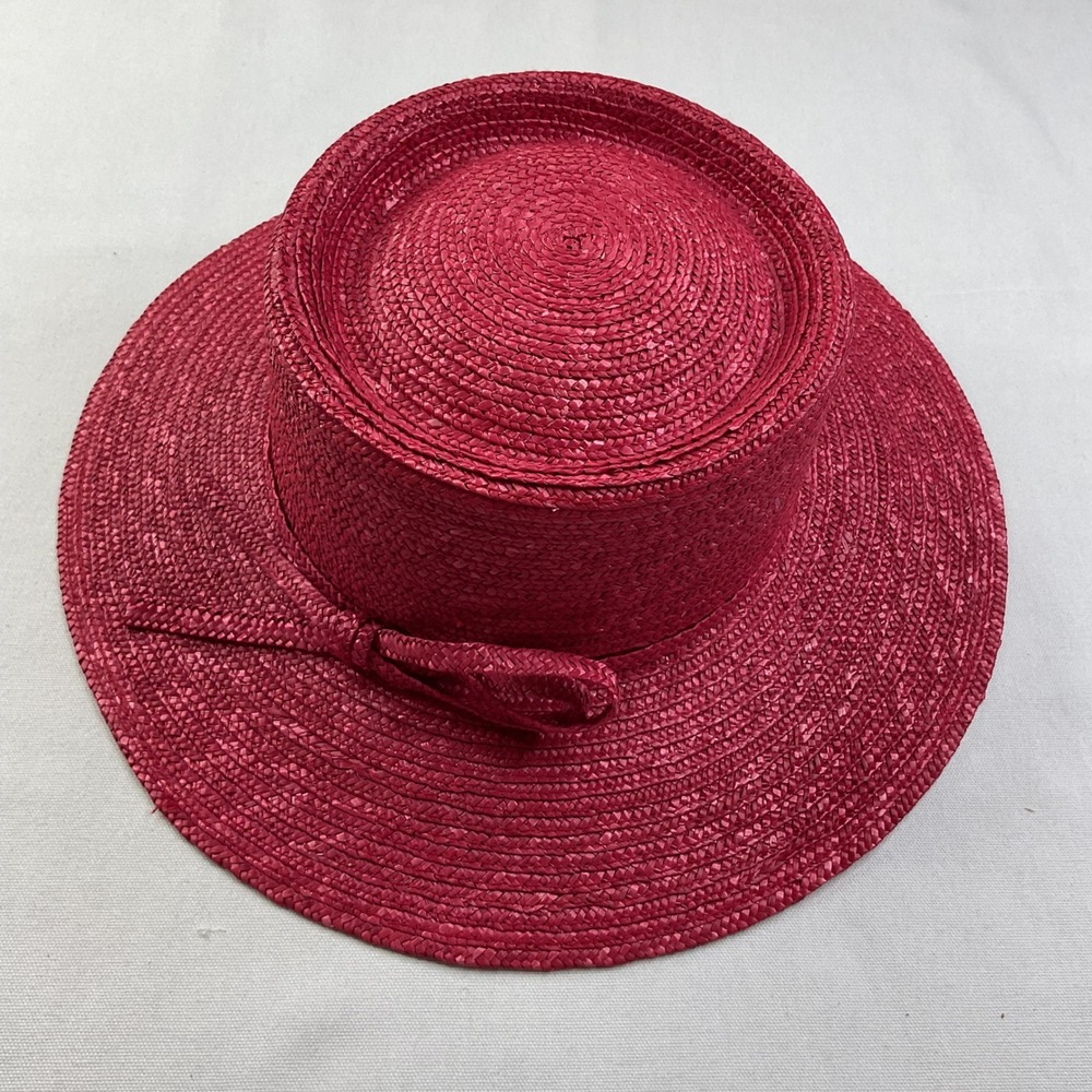 Betmar New York Straw Boater Sun Hat Magenta Pink Wide Brim Bow Summer J165 - Picture 3 of 6